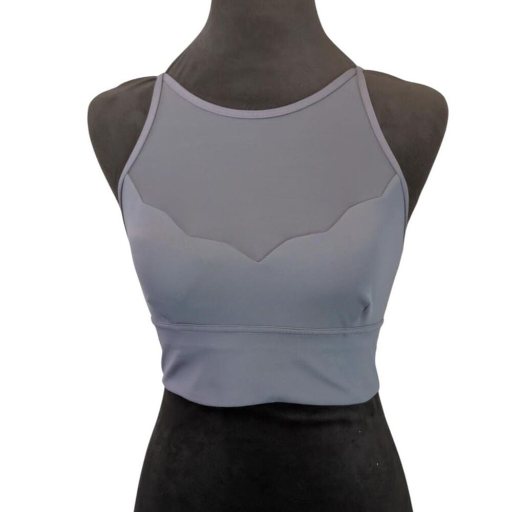 Lululemon Slate Grey Mesh High Neck Sweetheart Longline Sports Bra, Size 6
